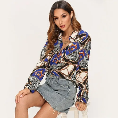 Women Blouses Printed Long Sleeve