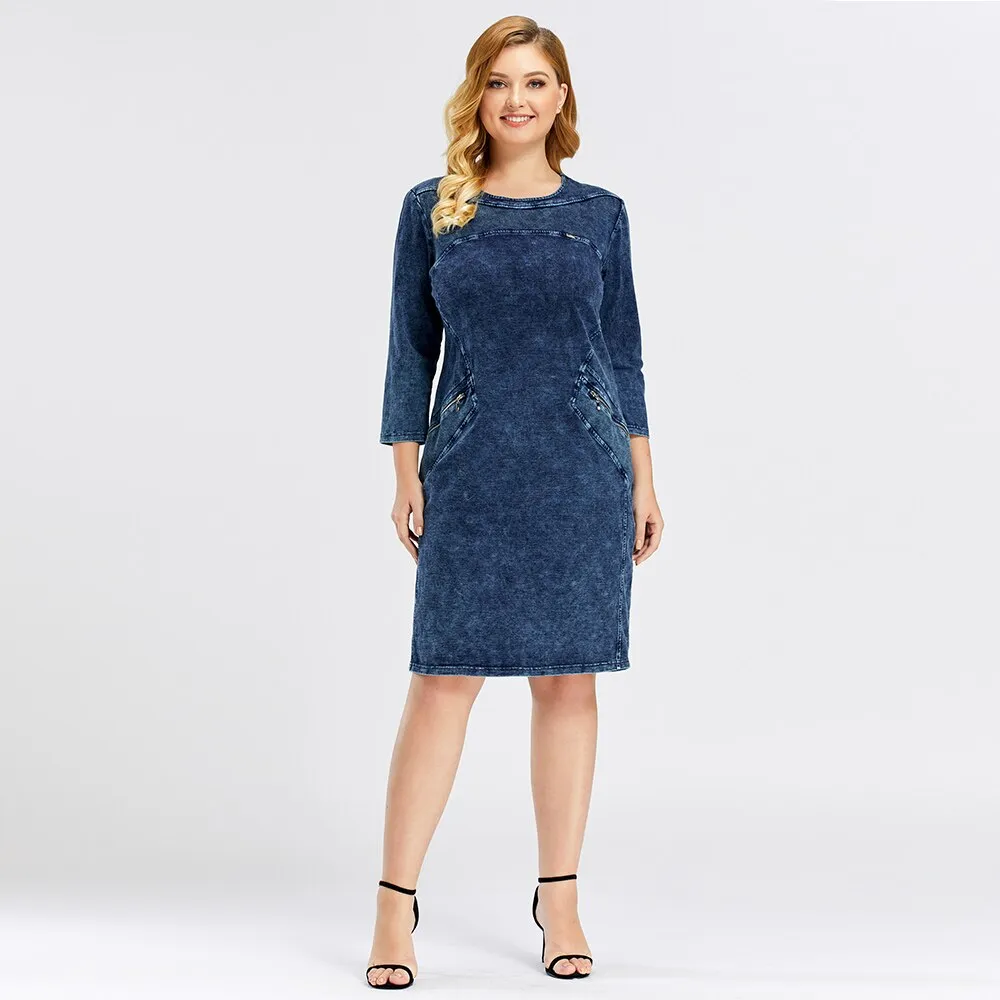 Women'S Plus Size Denim Dress Elasticity