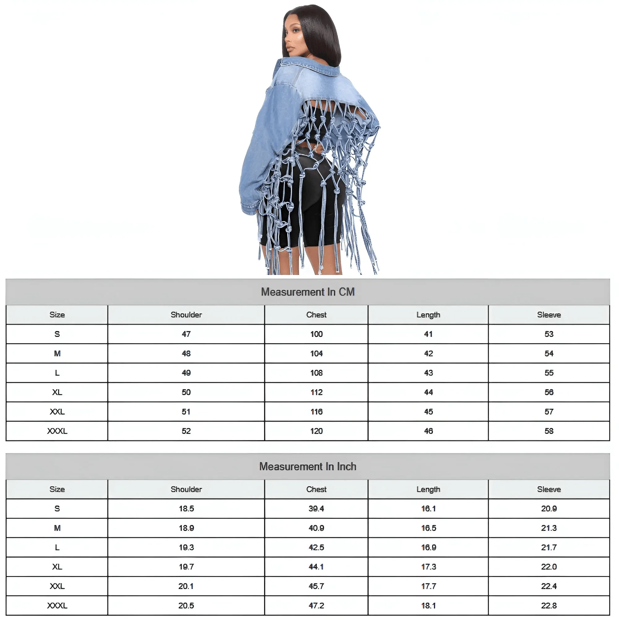 Women's Trendy Denim Jacket Mesh Tassel Irregular Jean Jacket Full Sleeve Single Breasted Loose Leisure Short Female Denim Tops